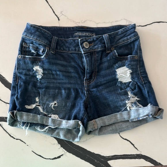 Maurices Dark Blue Ripped Jean Shorts - Picture 2 of 4